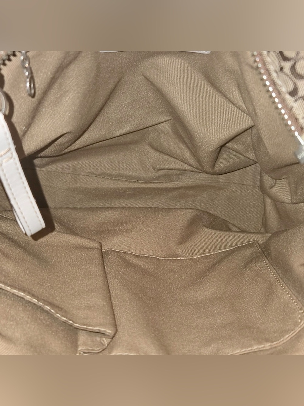 Coach 2007 Khaki and Chalk Signature Canvas Tote with Leather Trim - Picture 3 of 14